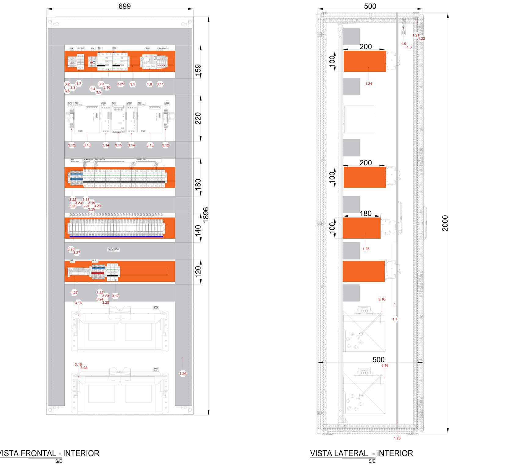 Plano de disposición interna de tablero